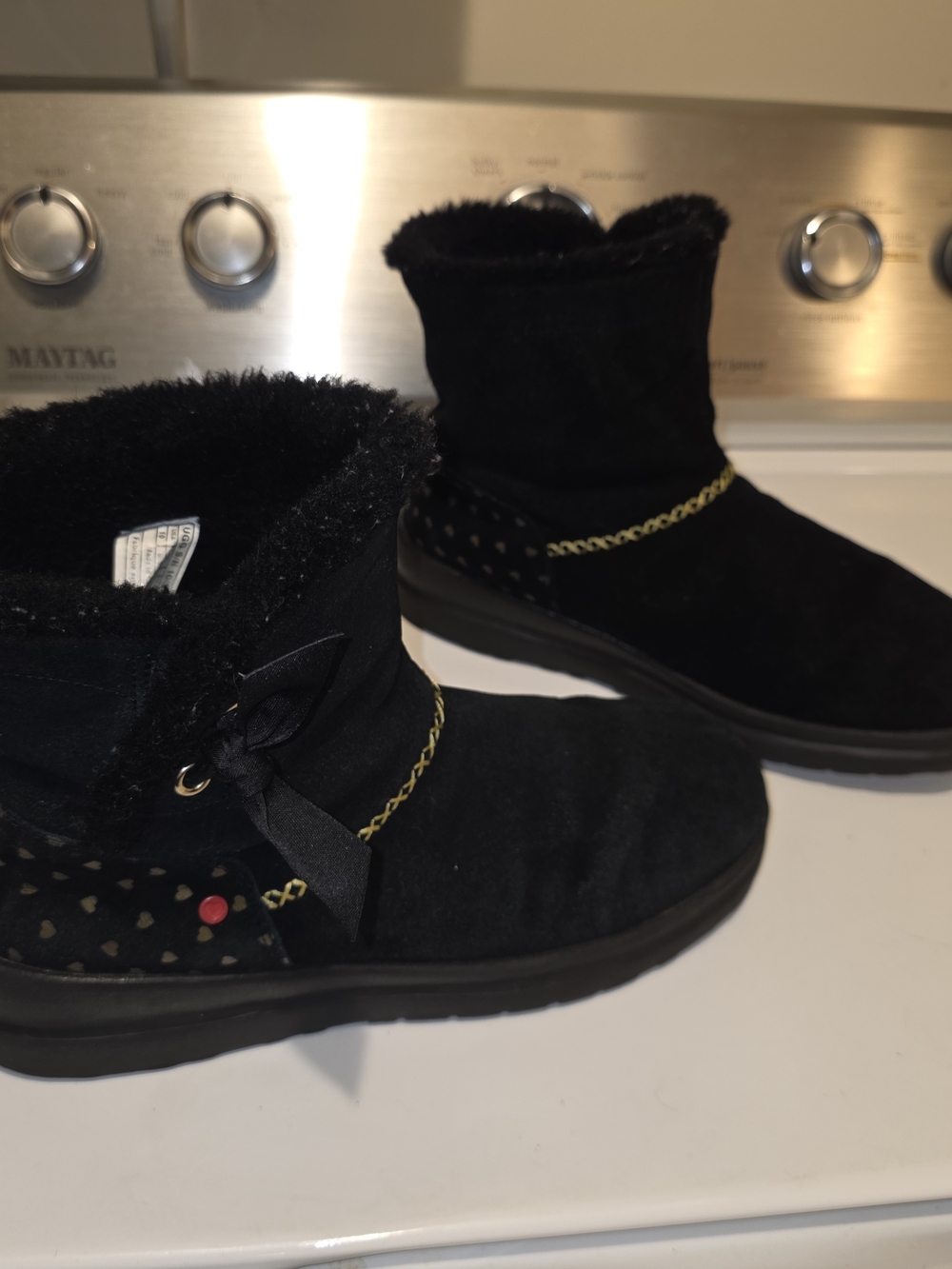 UGG Black Heart Accent Winter Boots with Gold Heart Logo - Picture 3 of 6